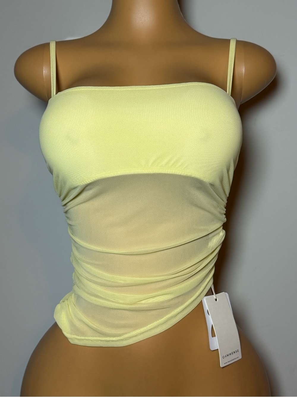 Commense Strapless Pale Yellow Ruched Top - Picture 4 of 7